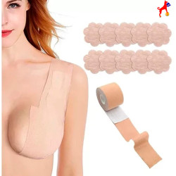 Trio Levanta Senos Brasier Adhesivo Invisible Push Up y Cinta Boob Tape   más cubre pezones