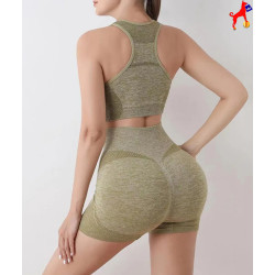 Conjunto deportivo de moda moldeador crop top  y  short levanta cola push up