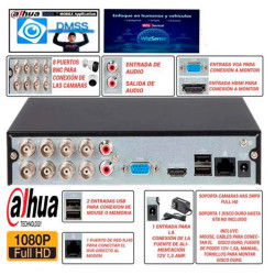 Kit Completo CCTV 2 Megapíxeles Cámaras de Seguridad DAHUA 4 cámaras tipo domo y bala dvr de 8 canales
